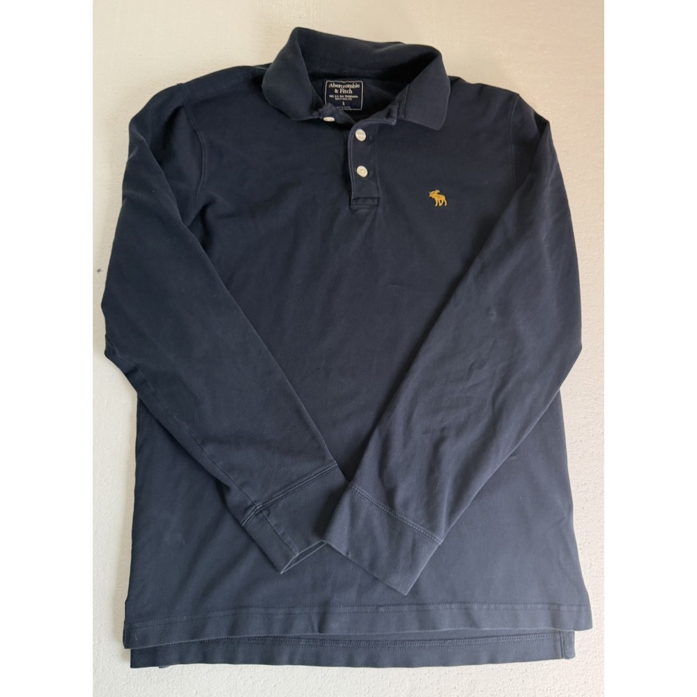 Vintage ABERCROMBIE & FITCH Long Sleeve Y2K Navy Blue Polo Shirt Size Small